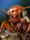 detailed macro shot of an red ant insect face