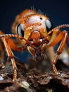 detailed macro shot of an red ant insect face