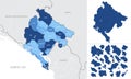 Detailed, vector, blue map of Montenegro with administrative divisions country