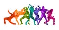 Detailed vector colorful illustration of silhouettes of expressive dancing girls. Jazz funk, hip hop, house dance. dancer. Royalty Free Stock Photo