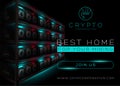 Detailed Vector Illustration of Bitcoin Mining Farm in Dark Room