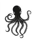 Black Octopus Silhouette with Tentacles and Suckers, Marine Life Art Royalty Free Stock Photo