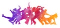 Detailed vector illustration silhouettes of expressive dance colorful group of people dancing. Jazz funk, hip-hop, house dance. Royalty Free Stock Photo