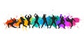Detailed vector illustration silhouettes of expressive dance people dancing.Hip-hop dance. Dancer girls. Royalty Free Stock Photo