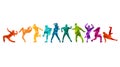 Detailed vector illustration silhouettes of expressive dance people dancing. Jazz funk, hip-hop, house. Dancer. Royalty Free Stock Photo