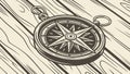 Vintage compass on rustic wooden surface. Exploration, direction, timeless adventure, vector design Generative AI Royalty Free Stock Photo