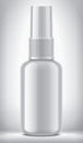 Spray bottle on background. Glossy surface, non-transparent cap version. Royalty Free Stock Photo