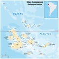 Detailed vector map of the Galapagos Islands, Ecuador