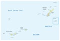 Detailed vector map of Japanese island groups Okinawa, Miyako and Yaeyama Islands, Japan