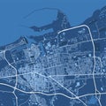 Detailed vector map poster of Calais city, linear print map. Blue skyline urban panorama