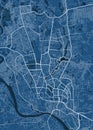 Detailed vector map poster of Dhaka city, linear print map. Blue skyline urban panorama