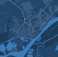 Detailed vector map poster of Kherson city, linear print map. Blue skyline urban panorama