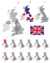 Detailed vector map of the regions of the British Isles, in the color of the British flag Royalty Free Stock Photo