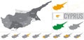 Detailed vector map of regions of Cyprus with flag