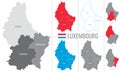 Detailed vector map of regions of luxembourg with flag Royalty Free Stock Photo