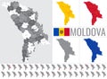 Detailed vector map of regions of Moldova with flag