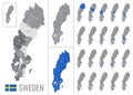 Detailed vector map of regions of Sweden with flag