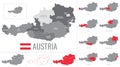 Detailed vector map of regions of ÃÂustria with flag