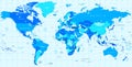 Detailed vector World map of blue colors Royalty Free Stock Photo