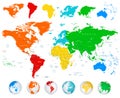 Detailed vector World map with colorful continents Royalty Free Stock Photo