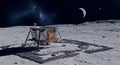 Lunar lander on cratered terrain with Earth crescent Royalty Free Stock Photo