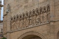 Detailed view of a amazing Romanesque sculpture on the Chain Gate, Cuidad Rodrigo Cathedral facade, with Old Testament Royalty Free Stock Photo