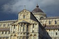 Detailed view of ancient Pisa Cathedral against stormy sky and gloomy clouds Royalty Free Stock Photo