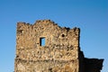 Detailed view ancient ruins of the top part of the main gate of the Krements castle. Beautiful spring evening