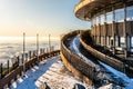 Detailed view of arrival supply ramp at the entrance to Jested Hotel on sunny witnter day. Jested Mountain, Liberec Royalty Free Stock Photo