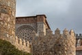 Detailed view of Avila city Walls and fortress tower, blue sky as background Royalty Free Stock Photo