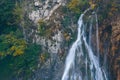 Detailed view of the beautiful waterfalls in the sunshine in Plitvice National Park,Croatia Royalty Free Stock Photo