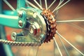 A detailed view of a bicycle wheel cassette. Generative AI