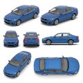A detailed view of a blue sedan from various angles and perspectives Royalty Free Stock Photo