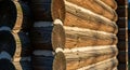 Detailed closeup of a rustic wood log cabin wall Royalty Free Stock Photo