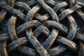 A detailed view of a chain made of metal links, showcasing its texture and construction, Binary digits weaving an intricate Celtic