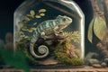 Detailed view of a chameleon in its terrarium & x28;Chamaeleonidae, Chamaeleo calyptatus& x29;