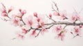 a detailed view of cherry blossom branches on white background