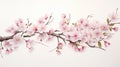 a detailed view of cherry blossom branches on white background