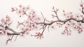 a detailed view of cherry blossom branches on white background