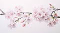 a detailed view of cherry blossom branches on white background