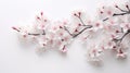 a detailed view of cherry blossom branches on white background