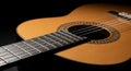 Detailed view of classical guitar strings and body Royalty Free Stock Photo