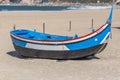 Detailed view of colored and traditional fishing boats on the Nazare beach