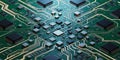 Detailed View Of A Complex Electronic Circuit Board With Many Microchips electronics Royalty Free Stock Photo