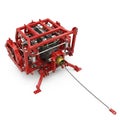 Intricate Red Industrial Machine Component with Cable on White Background mechanical component Royalty Free Stock Photo