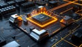 Closeup of a hightech computer processor on a circuit board with glowing effects illustrating advanced technology and computing Royalty Free Stock Photo