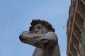 Detailed view of the copy of statue David by Michelangelo in front of the Palazzo Vecchio, Florence, Italy