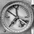 Detailed view of the display disc of an old mechanical compass for geologists, analog and manual, for recording layer data and lin Royalty Free Stock Photo
