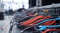 Detailed View of DMX Cables and Lighting Hardware During Technical Event Setup at Outdoor Location Royalty Free Stock Photo