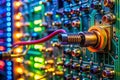 Detailed View of Electrode Connection Point on Electrical Circuit Board within a Control Panel LowLight Conditions for Royalty Free Stock Photo